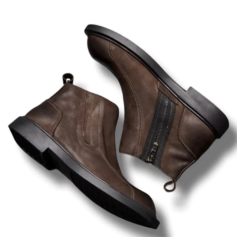 Brounvanm Genuine Leather Fashion Daily Short Boots Men's Coffee 4