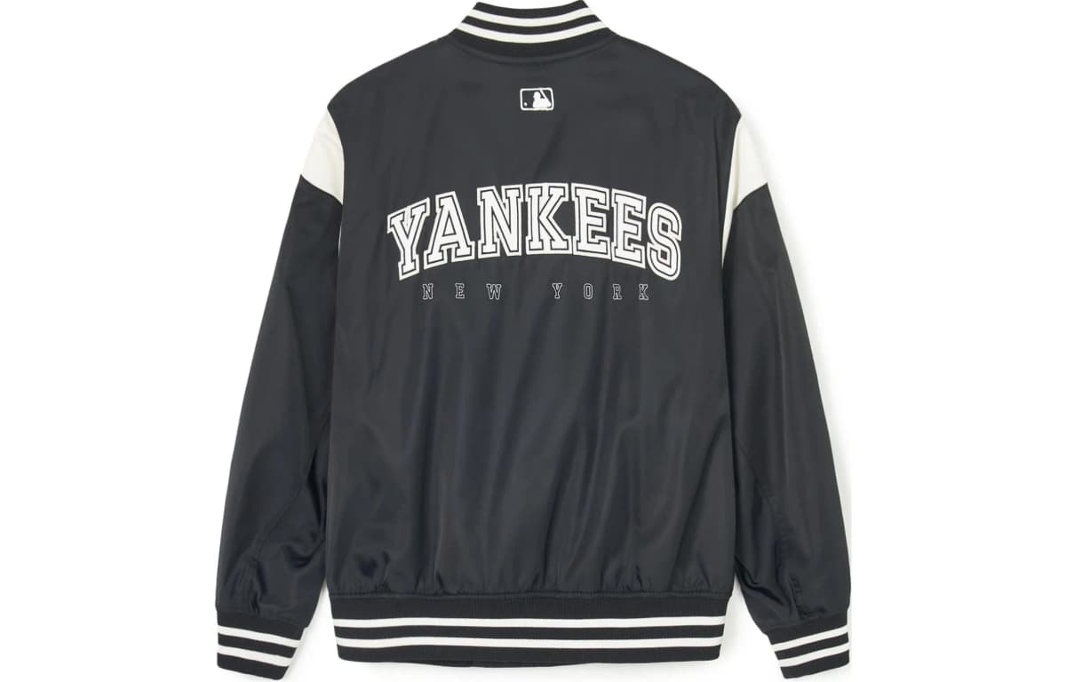 MLB SS24 New York Yankees Logo Shoulder Color-Block Button Cardigan Baseball Jacket Unisex Black 2