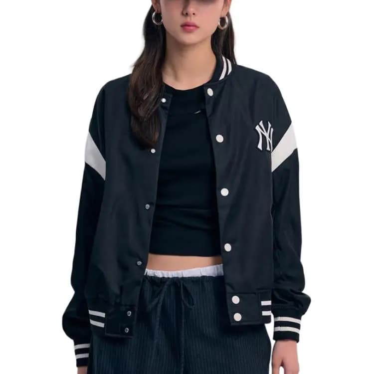 MLB SS24 New York Yankees Logo Shoulder Color-Block Button Cardigan Baseball Jacket Unisex Black 3