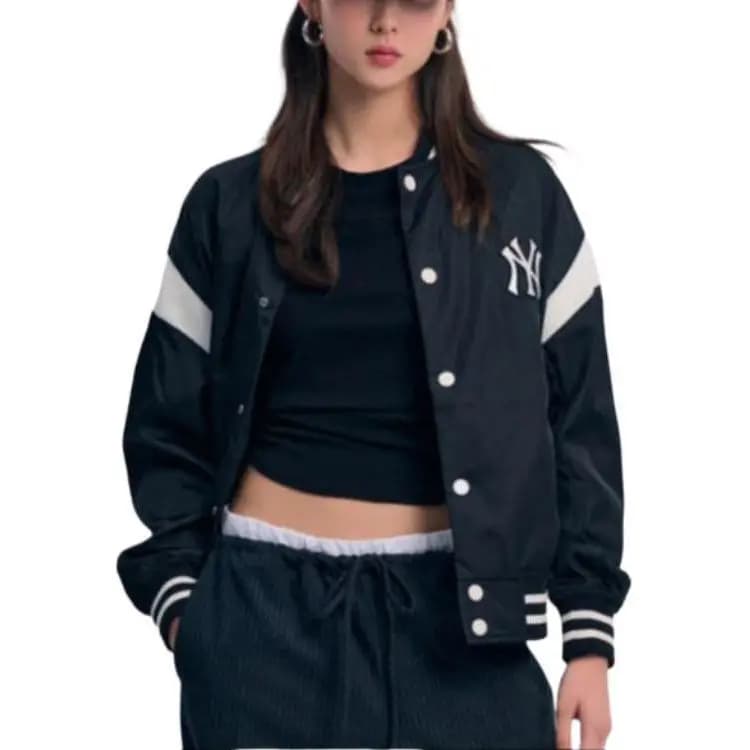 MLB SS24 New York Yankees Logo Shoulder Color-Block Button Cardigan Baseball Jacket Unisex Black 5