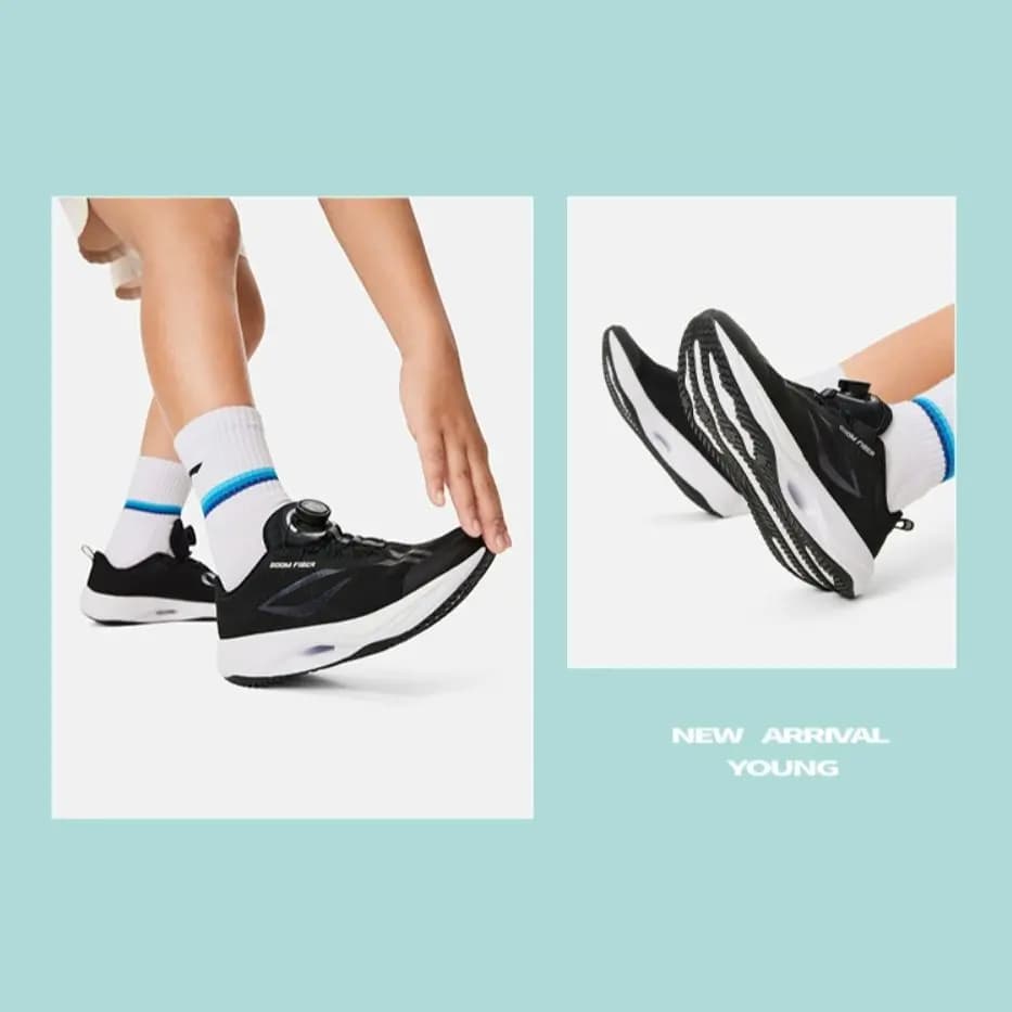 LINING YOUNG Super Light 21 Cushioning Wear Resistant Low Top Kids' Running Shoes Black White Teenagers 5