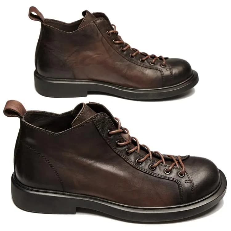 Brounvanm Top-Grain Cowhide Leather British Vintage Short Boots 3cm Men's 8