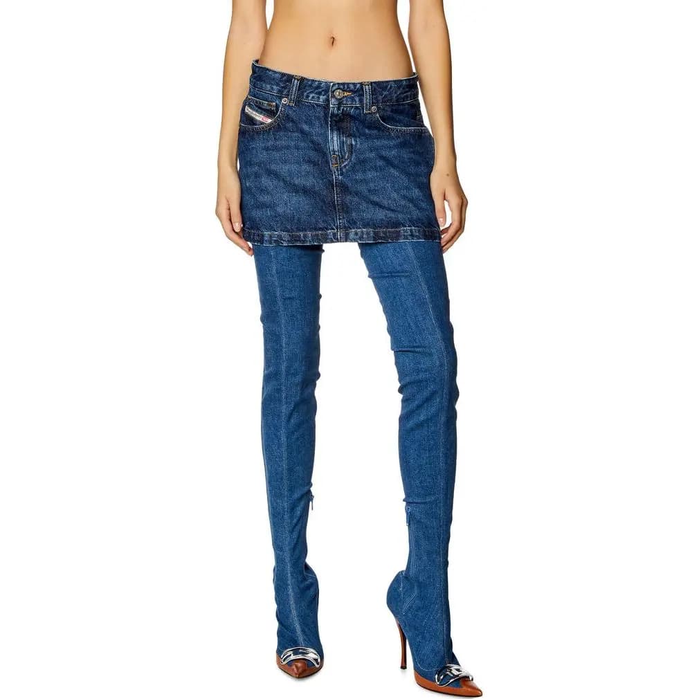 DIESEL SS24 Washed Low-Rise Y2K Pocket Denim Skirt Women's Dark Blue 2