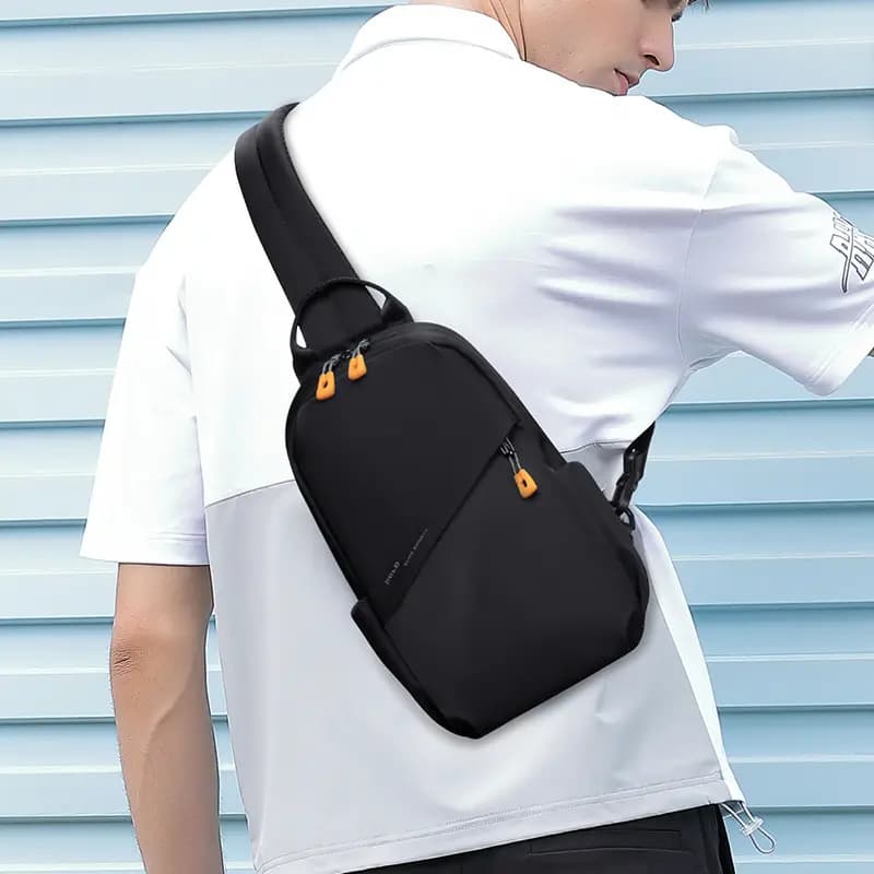POLO Fabric Sling Bag Large Size Men's Ecru/Black 12