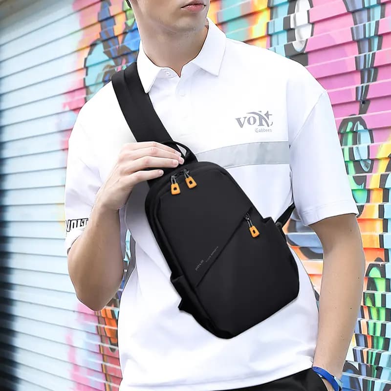 POLO Fabric Sling Bag Large Size Men's Ecru/Black 11