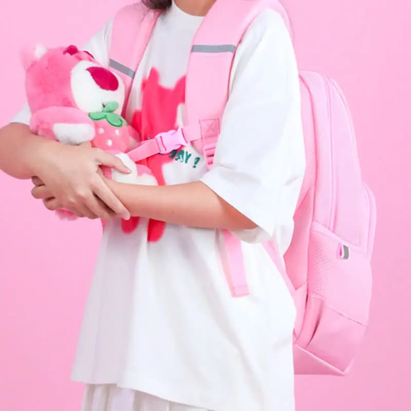 Disney Large Capacity Multi-Compartment Water-Resistant Comfortable Breathable Polyester & PU Student Backpack Women's Pink 4