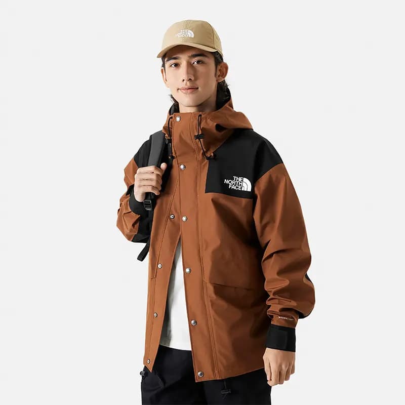 THE NORTH FACE Unisex 1986 Series Color-Block Hooded Single-Layer Shell Hiking Waterproof Windproof Breathable Quick-Dry Jacket Brown