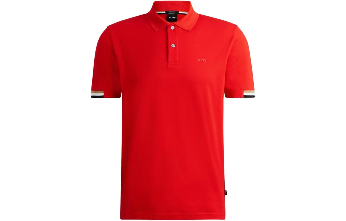 HUGO BOSS Regular-Fit Polo Shirt With Rubberized Logo Polo Shirt Men's Red