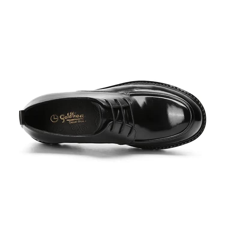 GOLDLION Cowhide Leather Fashion Simple Shiny Thick Sole Height-Increasing Big Head Dress Shoes Men's Black 3