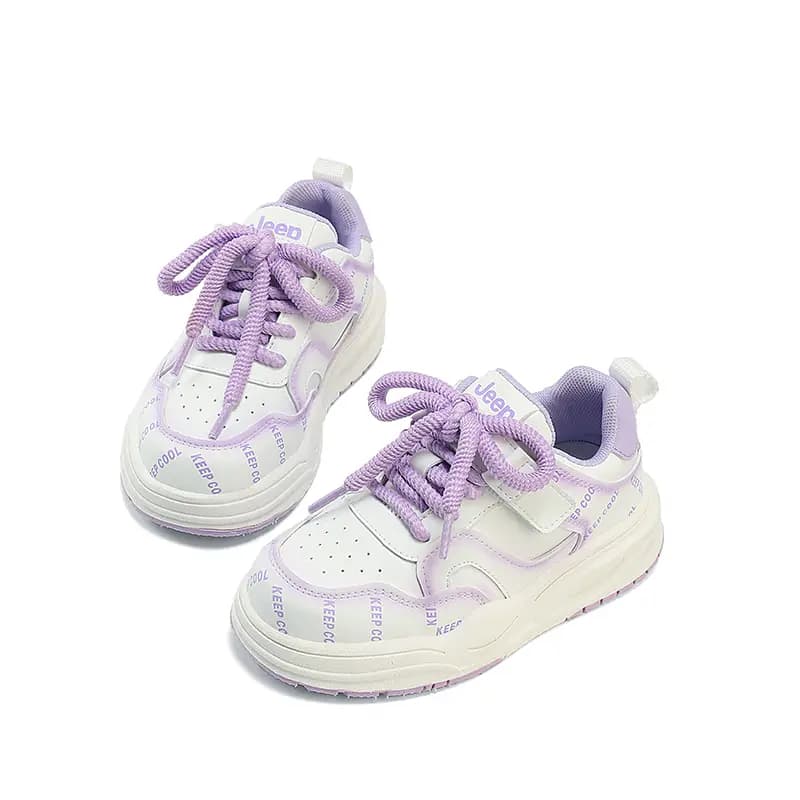 Kids Jeep Unisex Fashionable Fluorescent Lightweight Soft Sole Cushioned Wear-Resistant Sporty Casual Low-Top Skate Shoes White/Purple 6