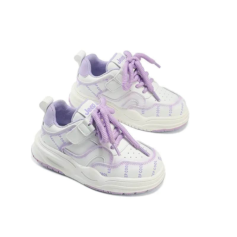Kids Jeep Unisex Fashionable Fluorescent Lightweight Soft Sole Cushioned Wear-Resistant Sporty Casual Low-Top Skate Shoes White/Purple 5