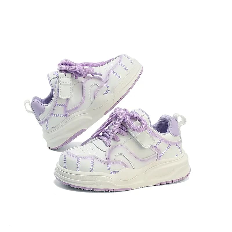 Kids Jeep Unisex Fashionable Fluorescent Lightweight Soft Sole Cushioned Wear-Resistant Sporty Casual Low-Top Skate Shoes White/Purple 8