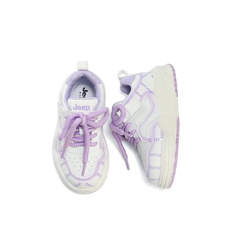 Kids Jeep Unisex Fashionable Fluorescent Lightweight Soft Sole Cushioned Wear-Resistant Sporty Casual Low-Top Skate Shoes White/Purple 4