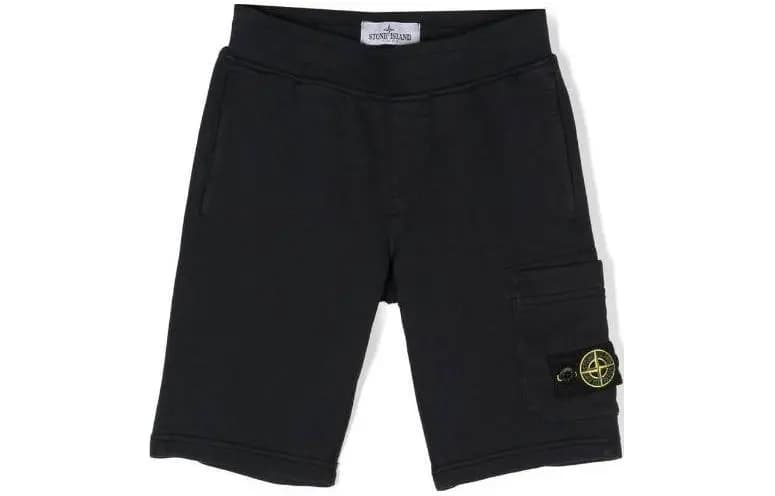 STONE ISLAND Kids Solid Color Logo Elastic Waist Shorts Children's Black