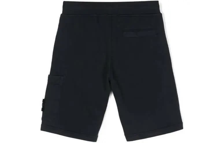 STONE ISLAND Kids Solid Color Logo Elastic Waist Shorts Children's Black 2