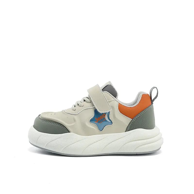 Jeep Kids Hook-and-Loop Easy On/Off Slip-Resistant Cushioned School Sports Casual Low-Top Board Shoes Beige