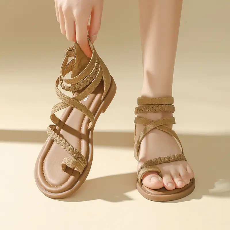 AGSDON Versatile Simple Casual Back Zipper Roman Sandals 1.6cm Women's 11