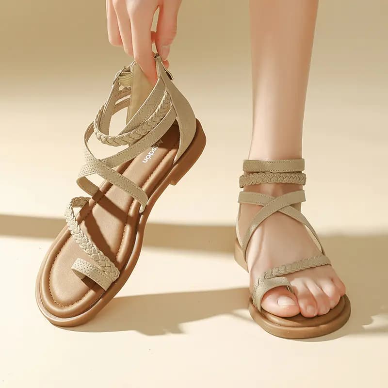 AGSDON Versatile Simple Casual Back Zipper Roman Sandals 1.6cm Women's 5
