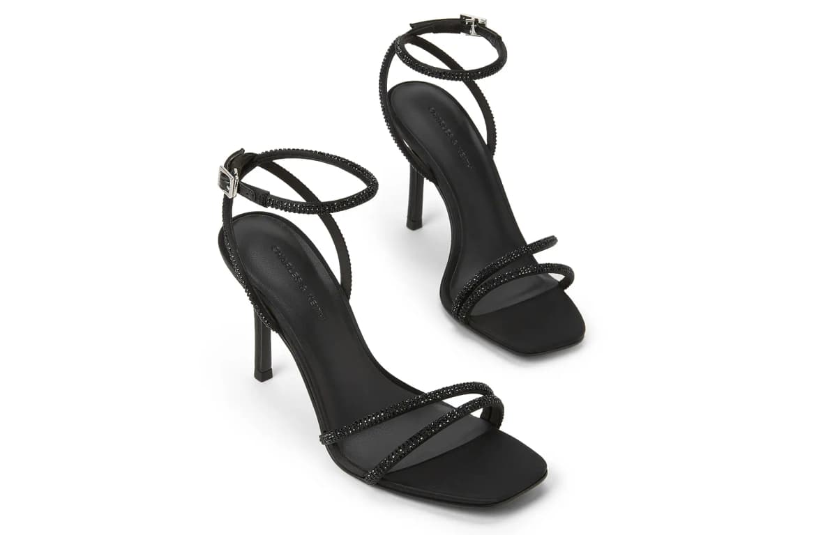 CHARLES&KEITH Qadın Hündürdaban Sandal Qara/Ağ 3