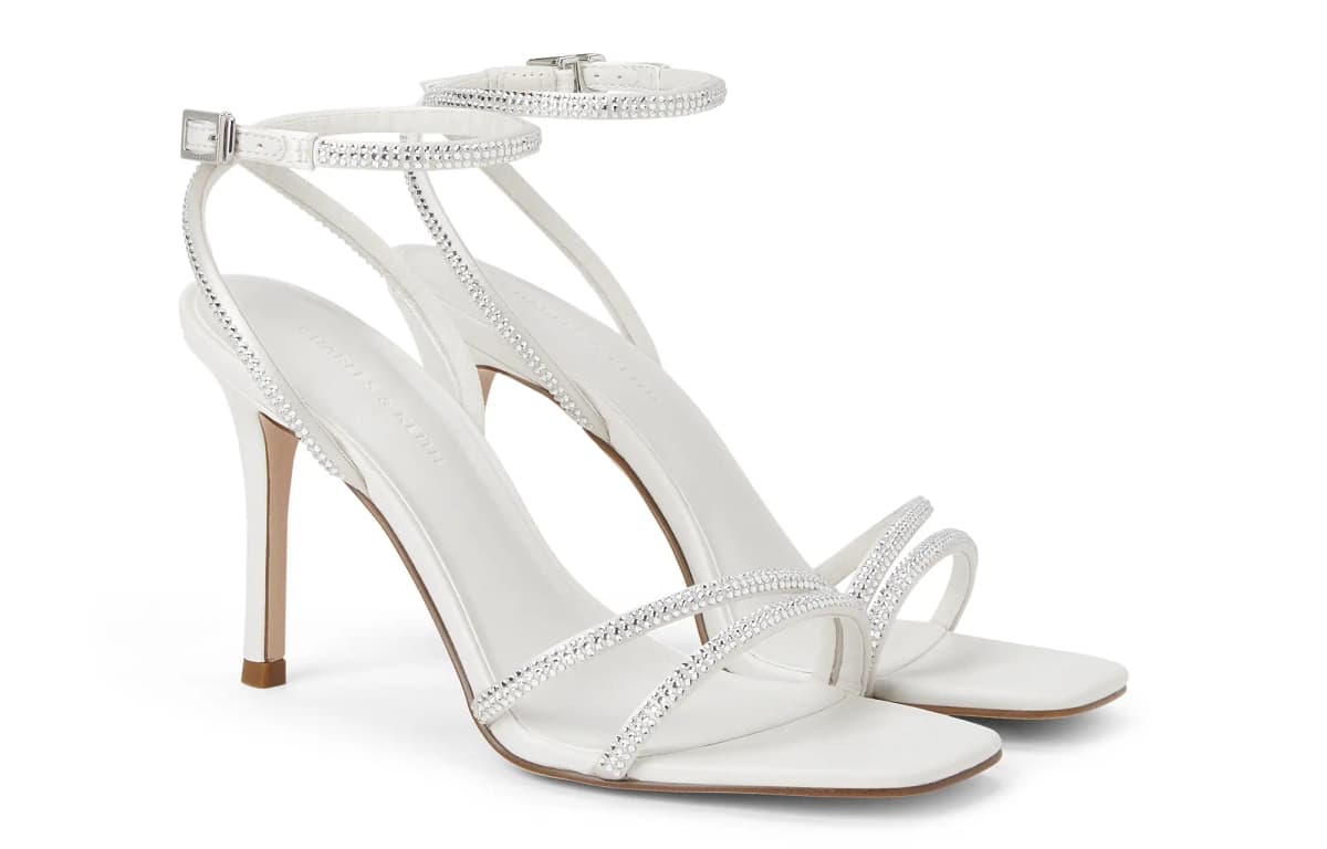 CHARLES&KEITH Qadın Hündürdaban Sandal Qara/Ağ 7