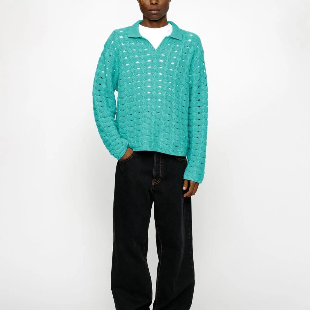 Stussy SS24 OPEN KNIT COLLARED SWEATER Knitwear Men's 8