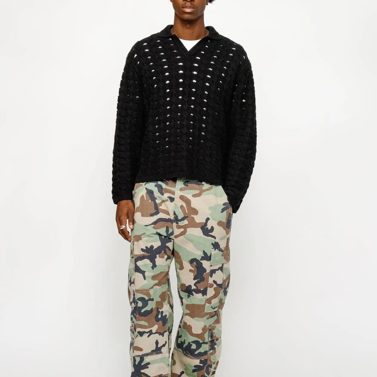 Stussy SS24 OPEN KNIT COLLARED SWEATER Knitwear Men's 13