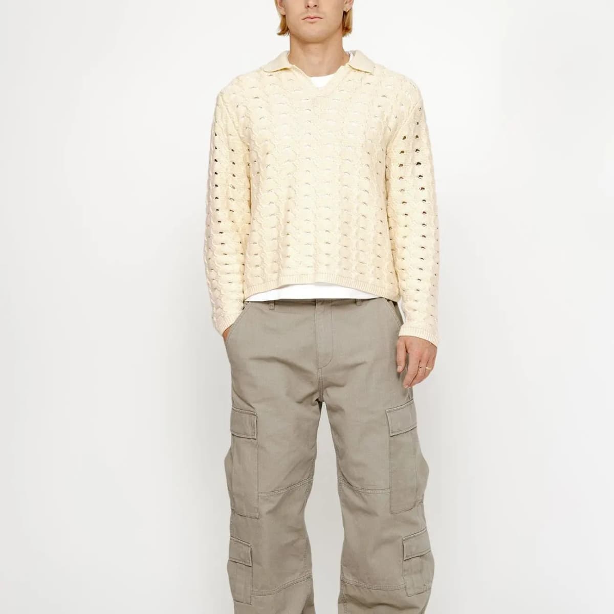 Stussy SS24 OPEN KNIT COLLARED SWEATER Knitwear Men's 3