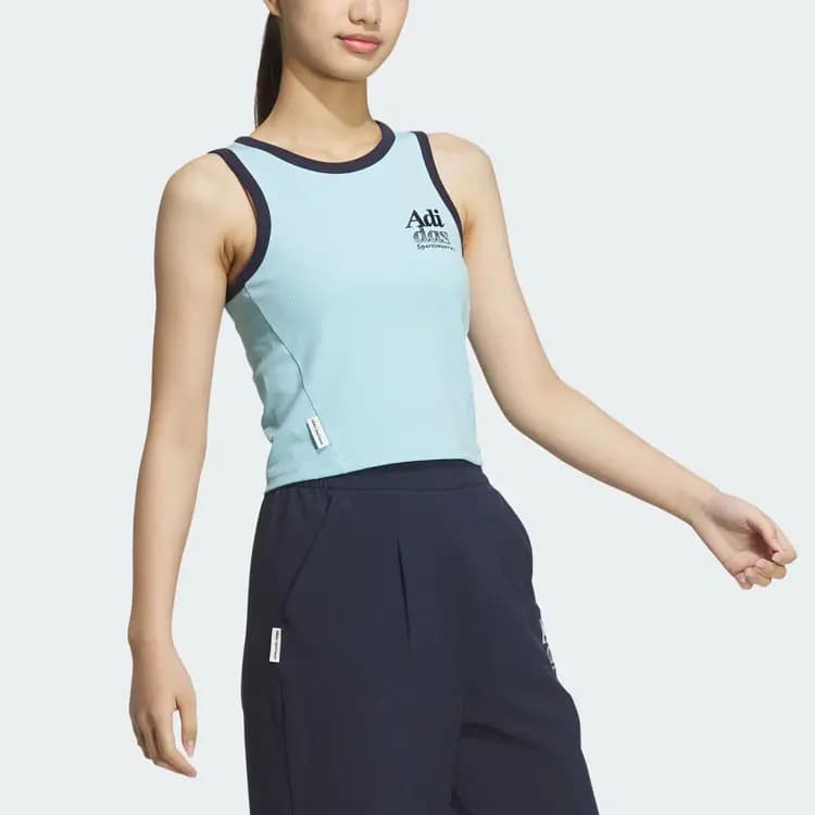 Adidas Logo Tank Top Sport Vests Women's Blessing Blue 4