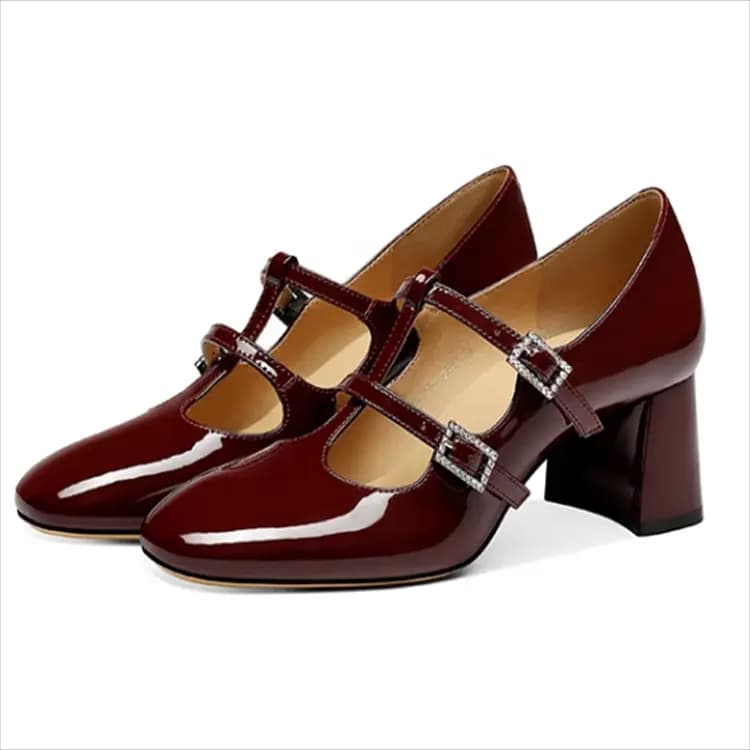 JESSICA SOPHIA Chunky Heel Mary Jane Shoes 5.5cm Women's 3