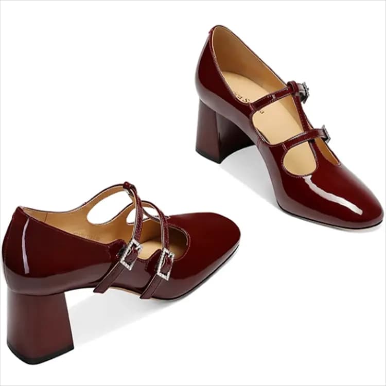 JESSICA SOPHIA Chunky Heel Mary Jane Shoes 5.5cm Women's 2