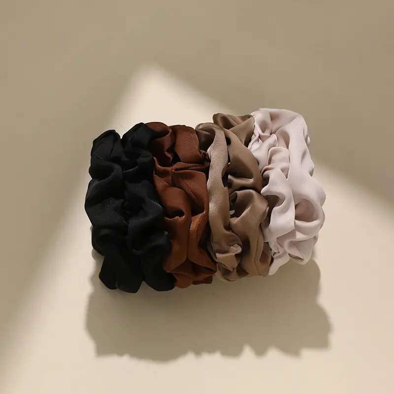 CHIMERA Apricot Brown Black Satin Boxed Scrunchie 8-Piece Set Women's Basic Ponytail Hair Bands 8