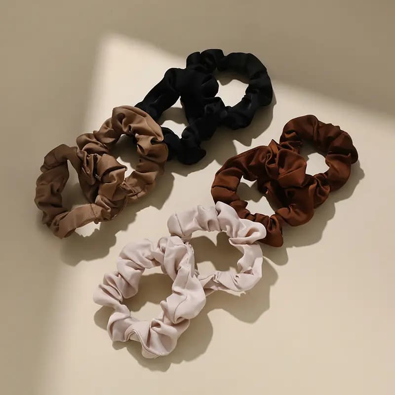 CHIMERA Apricot Brown Black Satin Boxed Scrunchie 8-Piece Set Women's Basic Ponytail Hair Bands 11