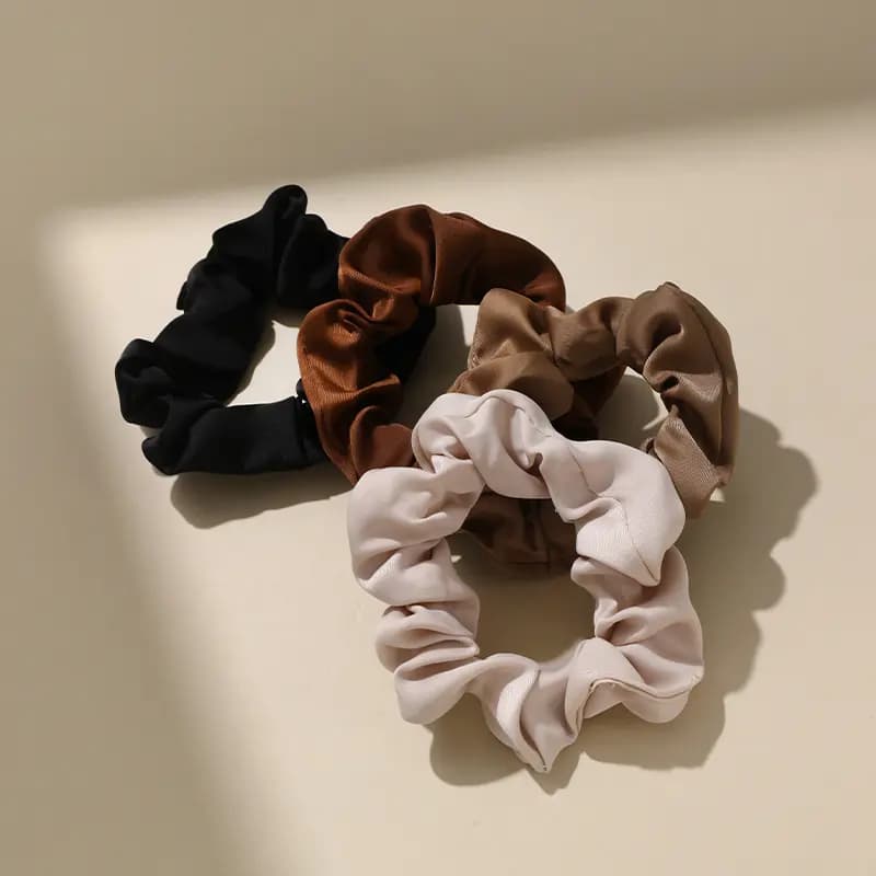 CHIMERA Apricot Brown Black Satin Boxed Scrunchie 8-Piece Set Women's Basic Ponytail Hair Bands 4
