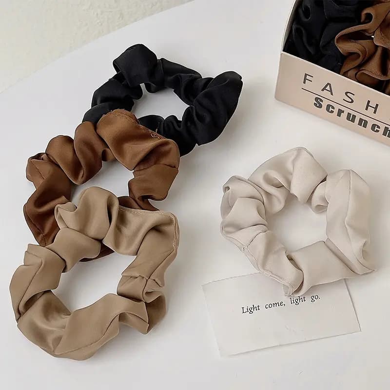 CHIMERA Apricot Brown Black Satin Boxed Scrunchie 8-Piece Set Women's Basic Ponytail Hair Bands 6