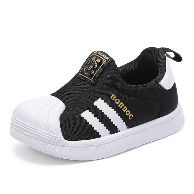 BOBDOG Slip Resistant Low Top Toddler Shoes Black Gold Infant And Toddler 2