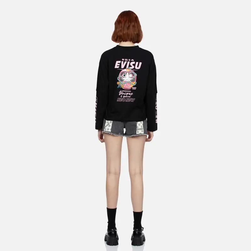 EVISU Qadın Denim Şortu Qara 5
