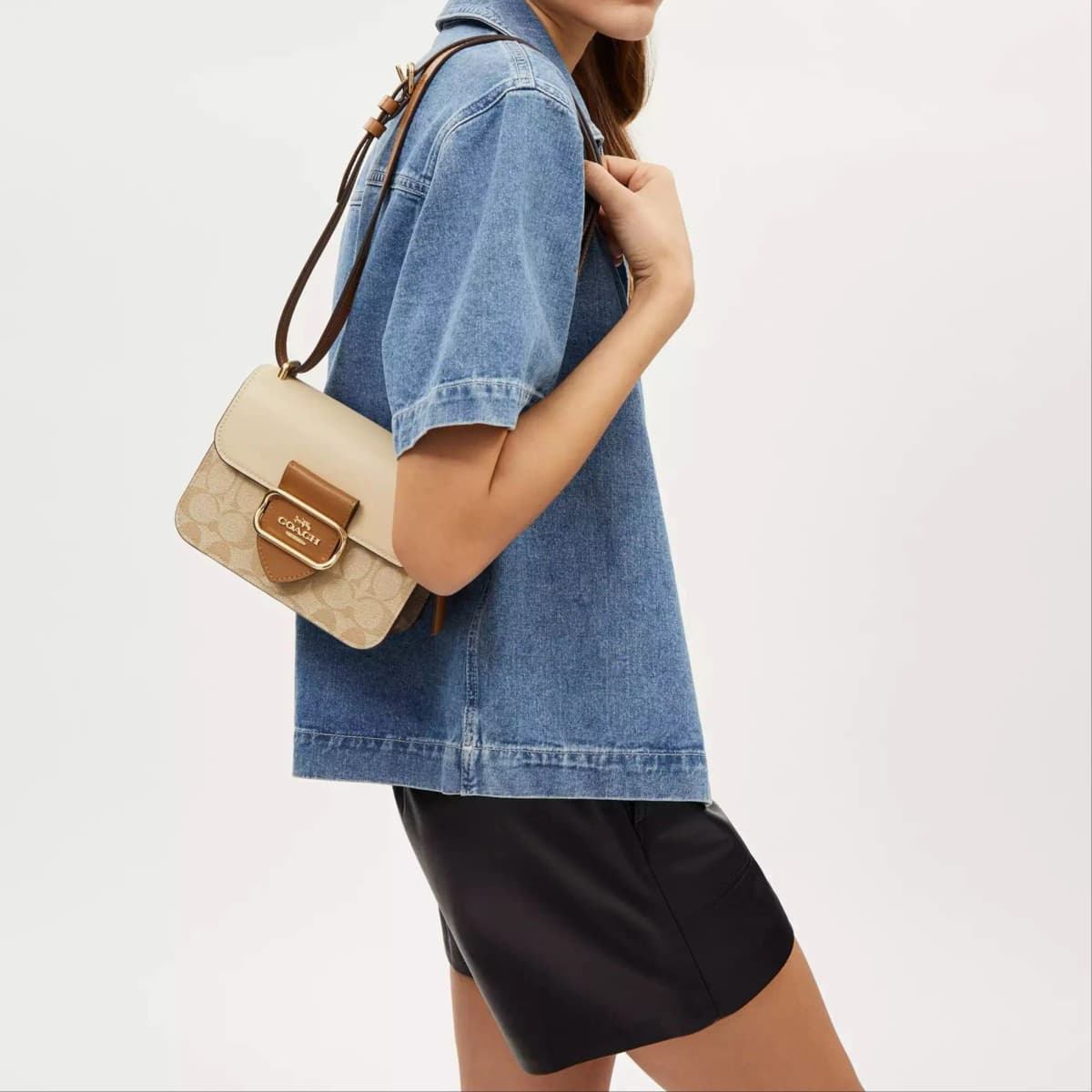 COACH MorganSquare Çiyin və Crossbody Çantası Qadın Xaki 5