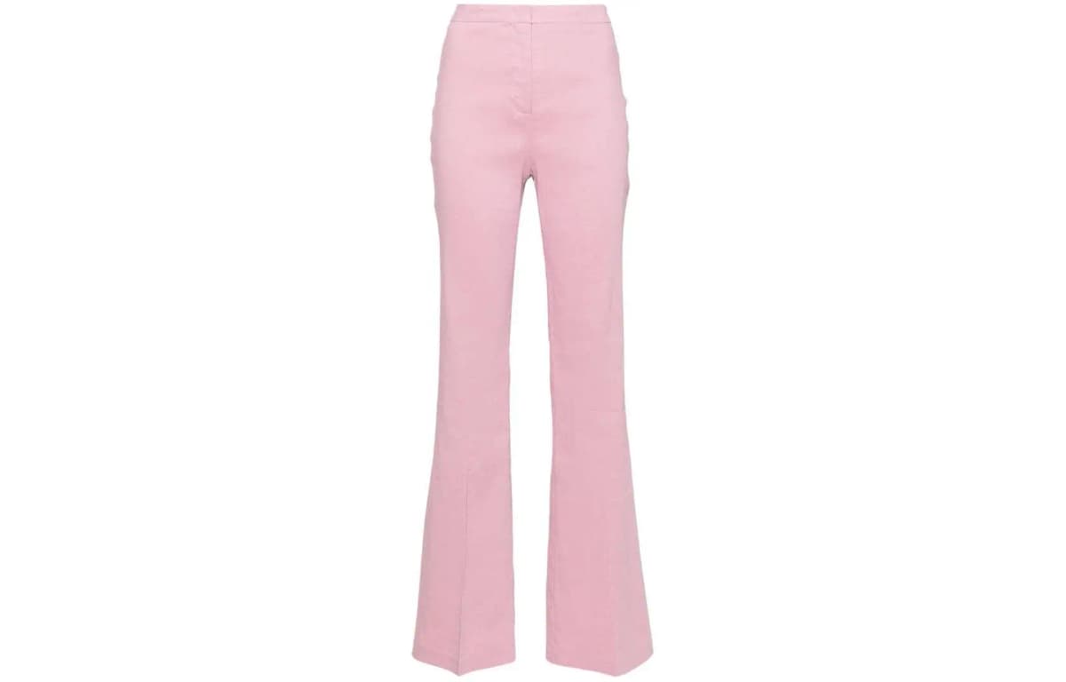 PINKO SS24 Solid Mid-Rise Flare Trousers Women's Rose Pink