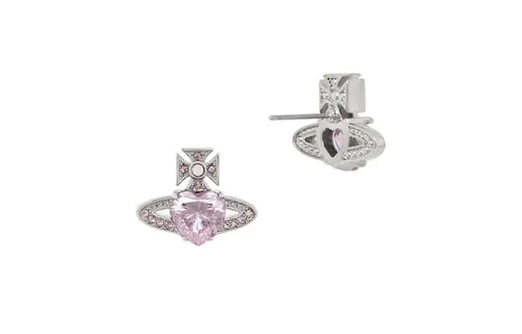 Vivienne Westwood Cubic Zirconia Crystal Brass Platinum-Plated Stud Earrings Women's Pink Diamond/Silver 2