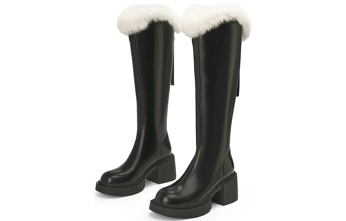 EBLAN Fleece-Lined Cold-Proof Comfortable Thick Sole High Boots Women's Black 2