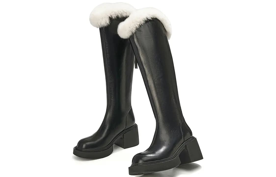 EBLAN Fleece-Lined Cold-Proof Comfortable Thick Sole High Boots Women's Black 3