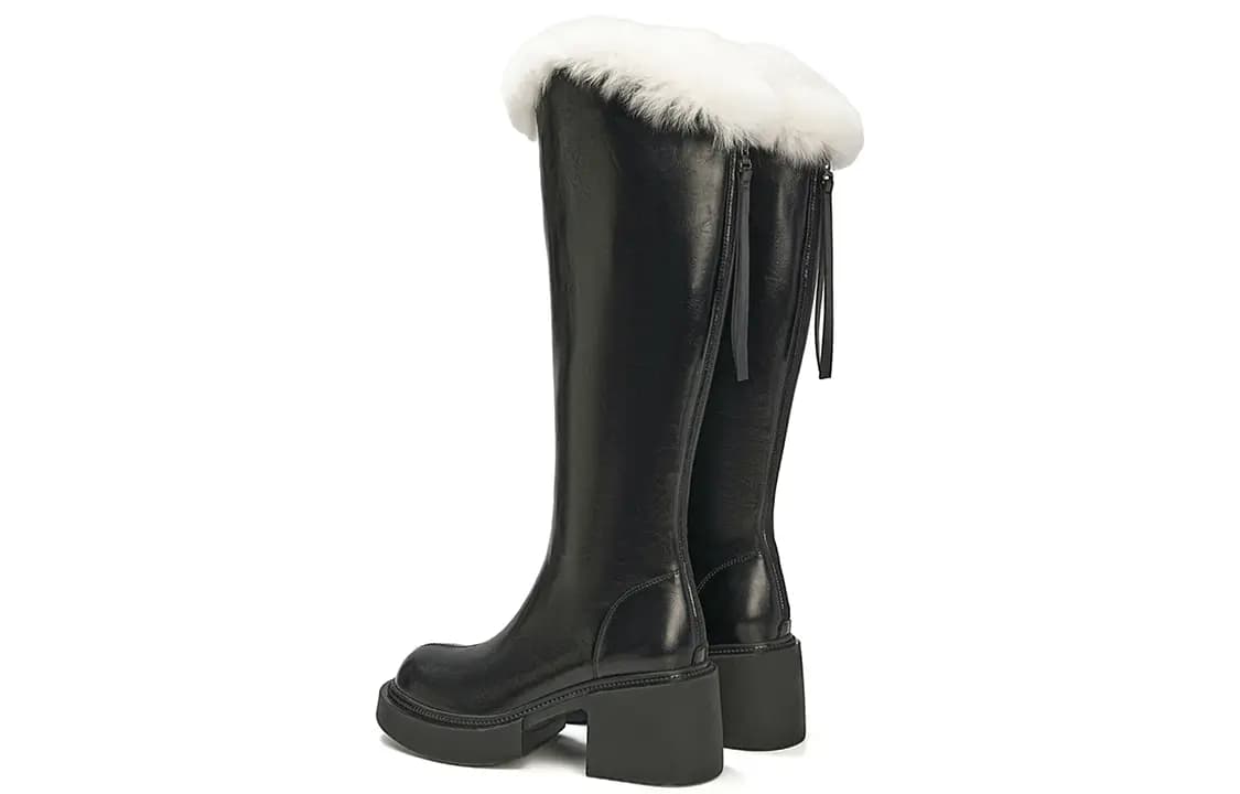 EBLAN Fleece-Lined Cold-Proof Comfortable Thick Sole High Boots Women's Black 4