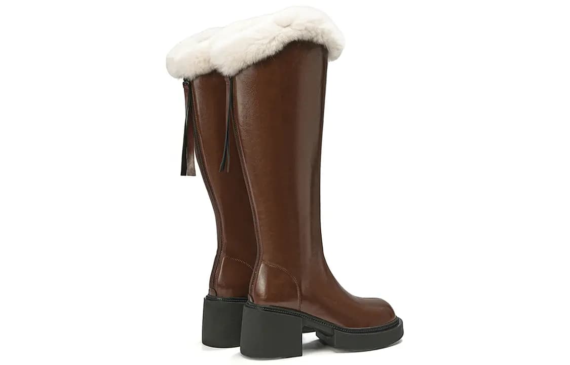 EBLAN PU Comfortable Thick Sole Versatile High Boots Women's Brown 4