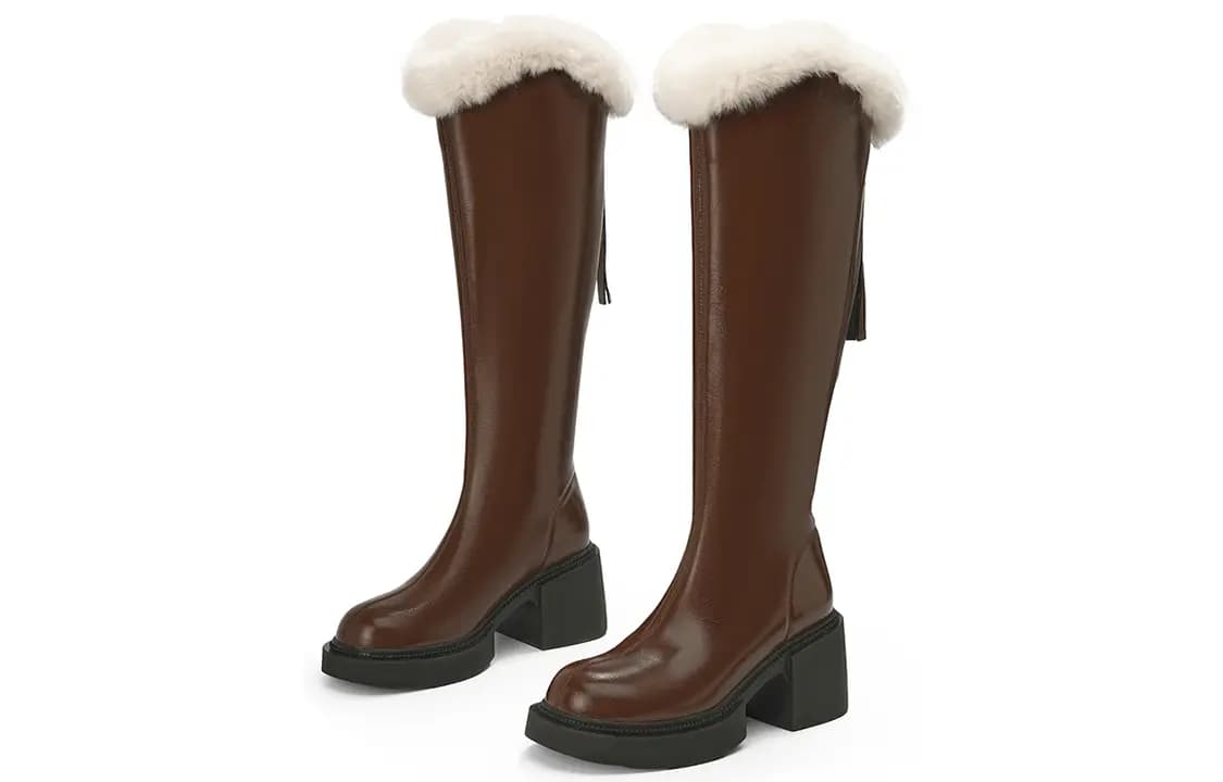 EBLAN PU Comfortable Thick Sole Versatile High Boots Women's Brown 2