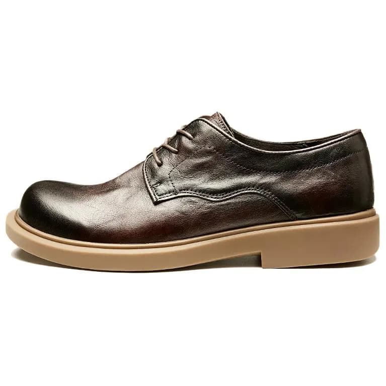 Brounvanm Top Layer Leather Round Toe Chunky Heel Comfort Versatile Lightweight Wear-Resistant Formal Leather Shoes Men's 9