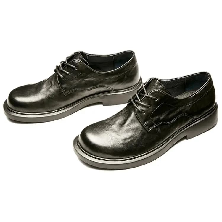 Brounvanm Top Layer Leather Round Toe Chunky Heel Comfort Versatile Lightweight Wear-Resistant Formal Leather Shoes Men's 6