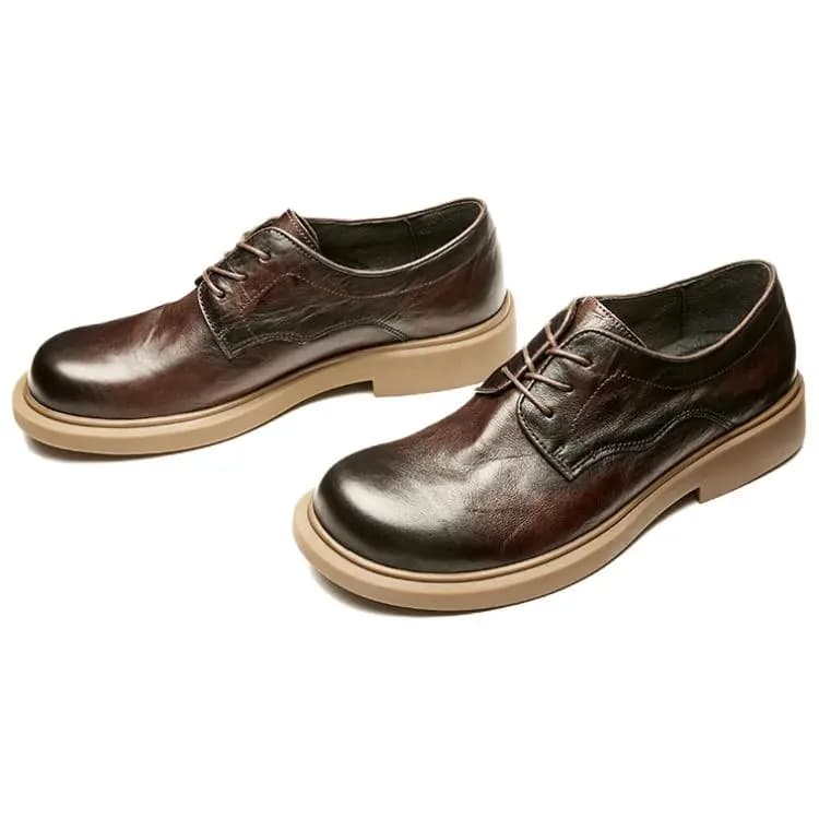 Brounvanm Top Layer Leather Round Toe Chunky Heel Comfort Versatile Lightweight Wear-Resistant Formal Leather Shoes Men's 11