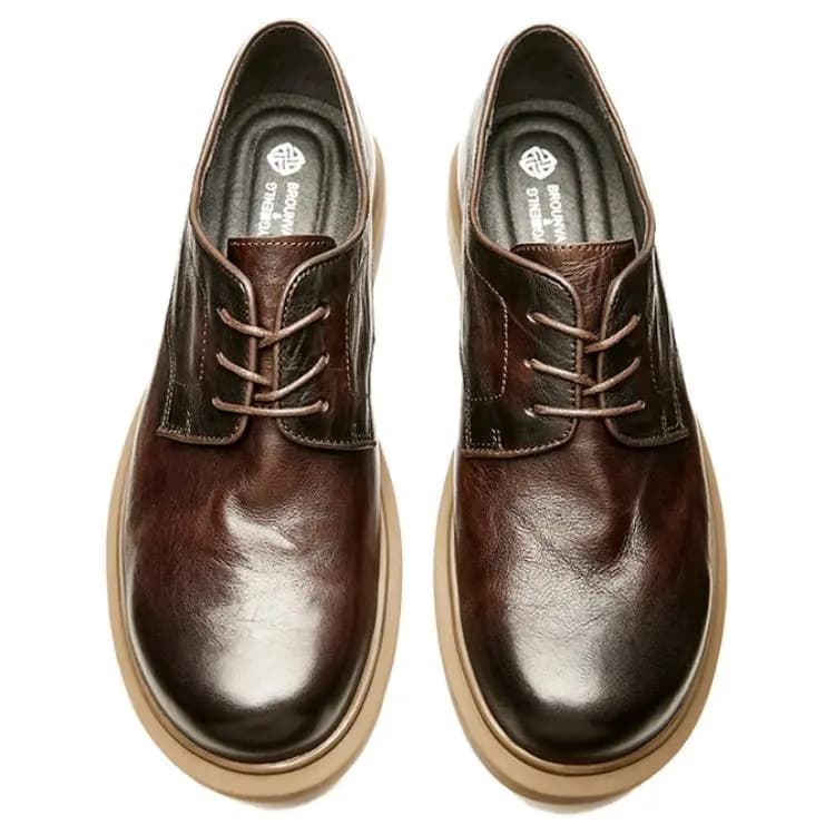 Brounvanm Top Layer Leather Round Toe Chunky Heel Comfort Versatile Lightweight Wear-Resistant Formal Leather Shoes Men's 10