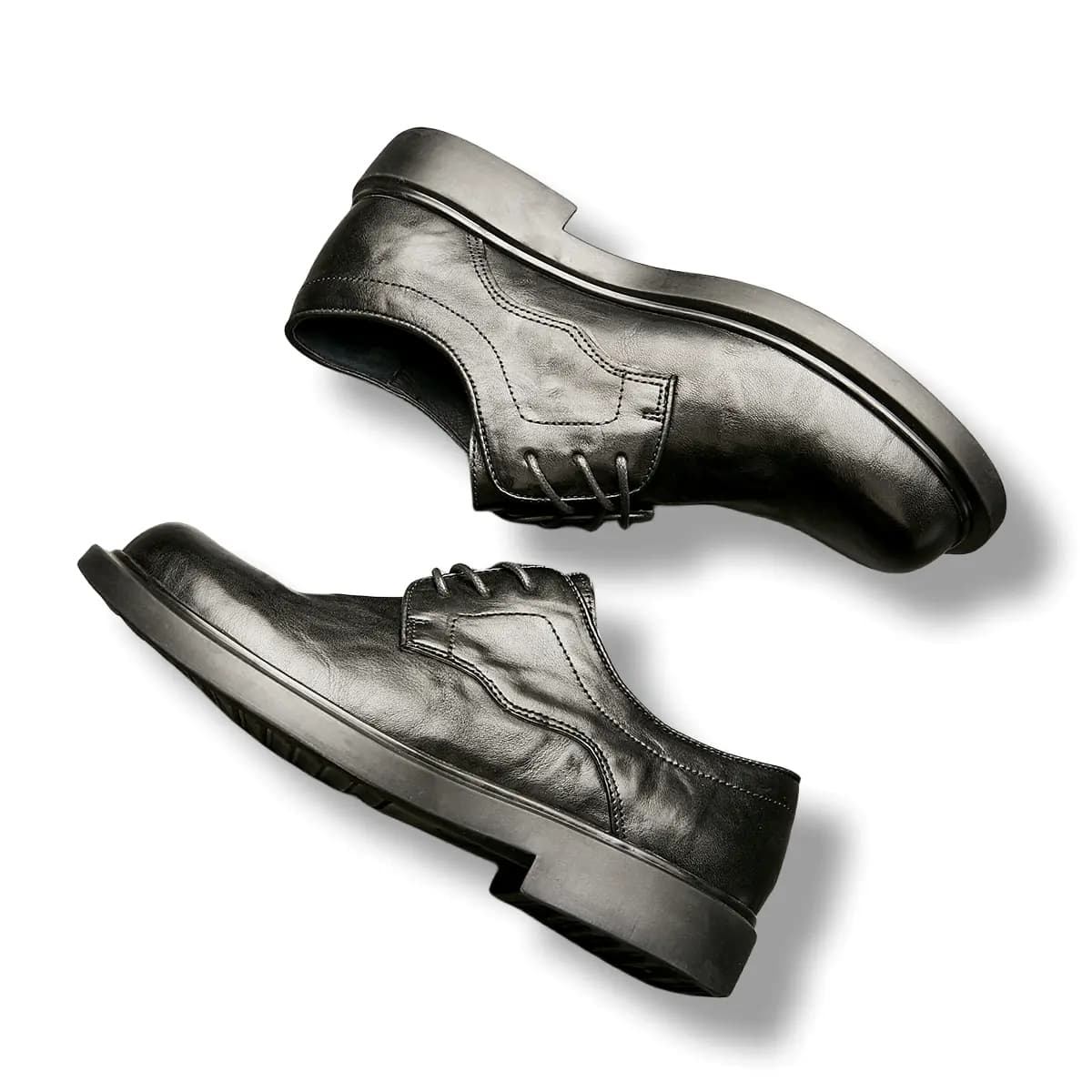 Brounvanm Top Layer Leather Round Toe Chunky Heel Comfort Versatile Lightweight Wear-Resistant Formal Leather Shoes Men's 4