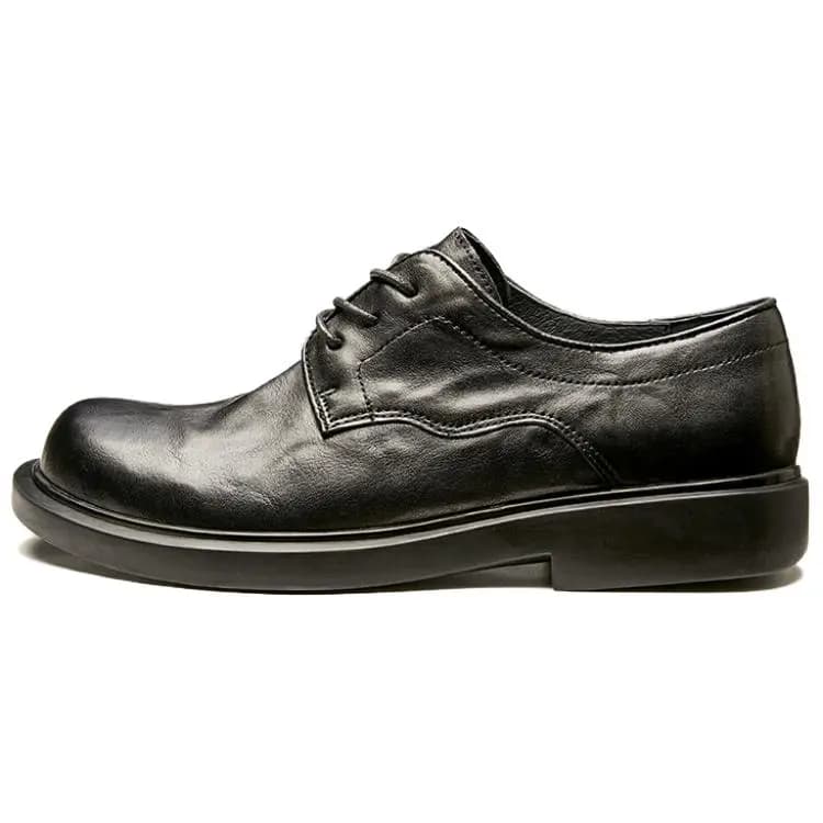 Brounvanm Top Layer Leather Round Toe Chunky Heel Comfort Versatile Lightweight Wear-Resistant Formal Leather Shoes Men's